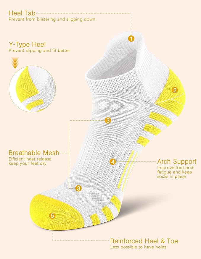 Airacker Ankle Athletic Running Socks Cushioned Breathable Low Cut Sports Tab Socks for Men and Women (6 Pairs)