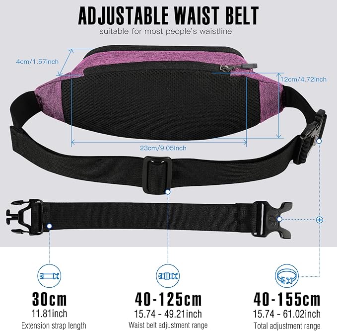 WATERFLY Fanny Pack Waist Bag: Small Hip Pouch Bum Bag Fannie Pack Phanny Fannypack Waistpack Bumbag Beltbag Sport Slim Fashionable for Jogging Hiking Hiker Woman Man