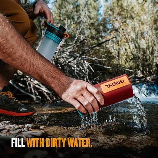 GRAYL GeoPress 24 oz Water Purifier Bottle - Filter for Hiking, Camping, Survival, Travel (Wanderer Red)