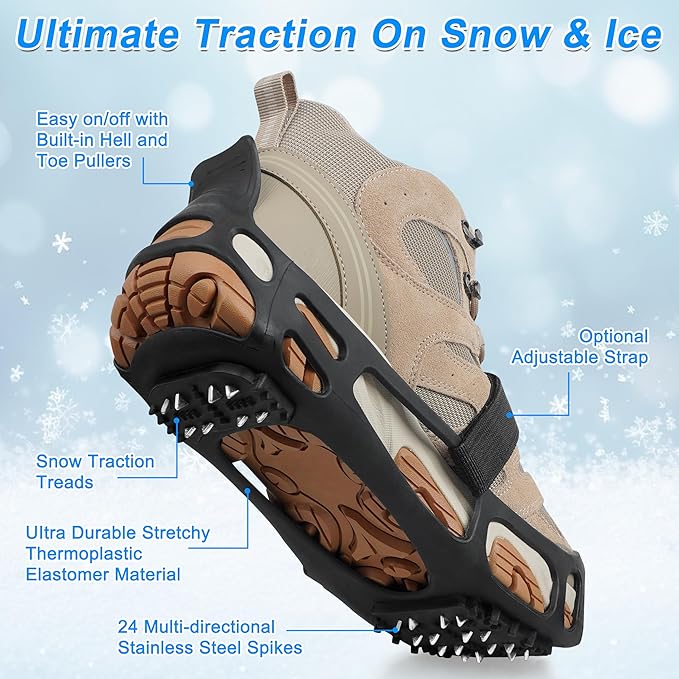 Ice Cleats Snow Traction Cleats Crampons for Walking on Snow and Ice,Non-Slip Overshoe Grippers Anti Slip Footwear for Shoes and Boots