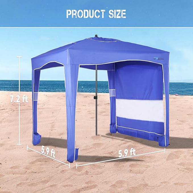 UPWELL Beach Tent Easy Set Up Canopy Sun Shelter Shade with UPF 50+UV Protection Portable Beach Umbrella Outdoor Sunwall with Sand Pockets for Fishing Backyard Camping (Blue)