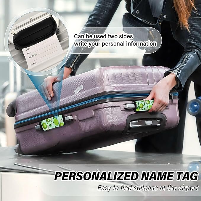 4 Pack Lime Luggage Handle Wrap, Detachable Luggage Tag, Neoprene Suitcase Wrap with Comfort Grip & Bright Identifier for Suitcase, Travel Bag, Sports Bag