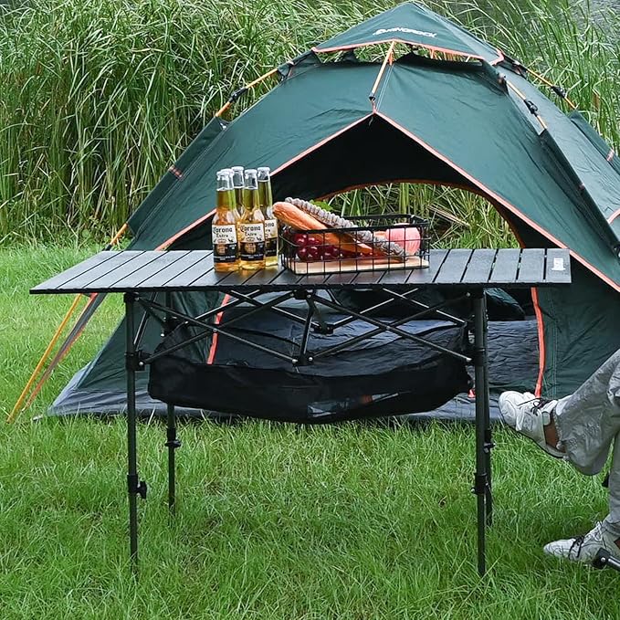 KINGROCK Folding Camping Table, Aluminum Roll-up Table with Easy Carrying Bag for Outdoor, Sturdy, Stable