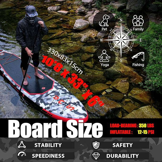 FunWater Inflatable Stand Up Paddle Board with Premium SUP Paddleboard Accessories, Anti-Slip EVA Deck, 11'/10'6'' Paddle Boards for Adults & Youth of All Skill Levels