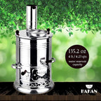 Portable Turkish Samovar Tea Kettle, Camping Water Boiler Tea Pot, Wood, Coals Fired Semaver Teapot, Water Heater for Camping, Picnic, Hunting, Outdoor Activities with Black Handles | 135.2 oz (4 lt)