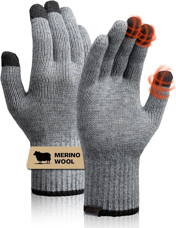 Merino Wool Gloves for Women Men, Touch Screen Warm Glove Liners Thermal Soft Knit Lining for Winter Running Hiking