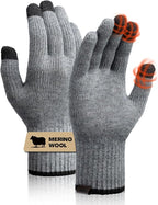 Merino Wool Gloves for Women Men, Touch Screen Warm Glove Liners Thermal Soft Knit Lining for Winter Running Hiking