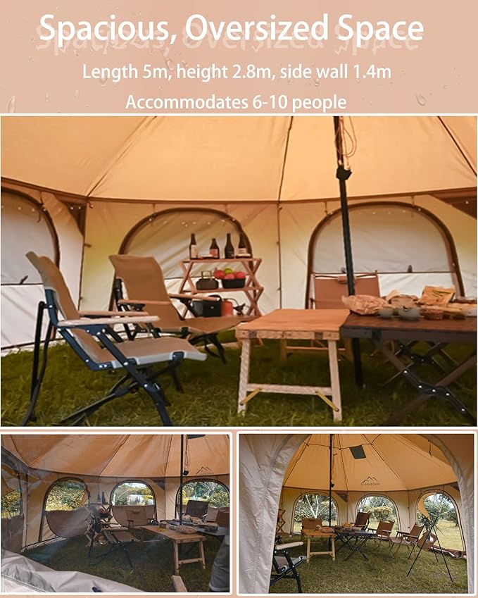 Cotton Canvas Tent Bell - Yurts Breathable and Windproof,Glamping for 6/8/10Person Family Camping