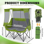 Double Camping Chair with Canopy Shade Oversized 2 Person Camping Sofa Fully Padded Folding Loveseat with Cup Hold and Storage Bag Sturdy for Lawn Beach Fall Outdoor Activities(Dark Green)