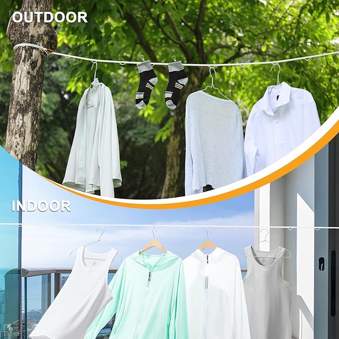 Vigorport Portable Travel Clothesline, Windproof Clothesline with Hang Hole, Indoor and Outdoor Clothes Line for Camping, Hotel, Backyard, Cruise Ship (White, 12.5 Ft)