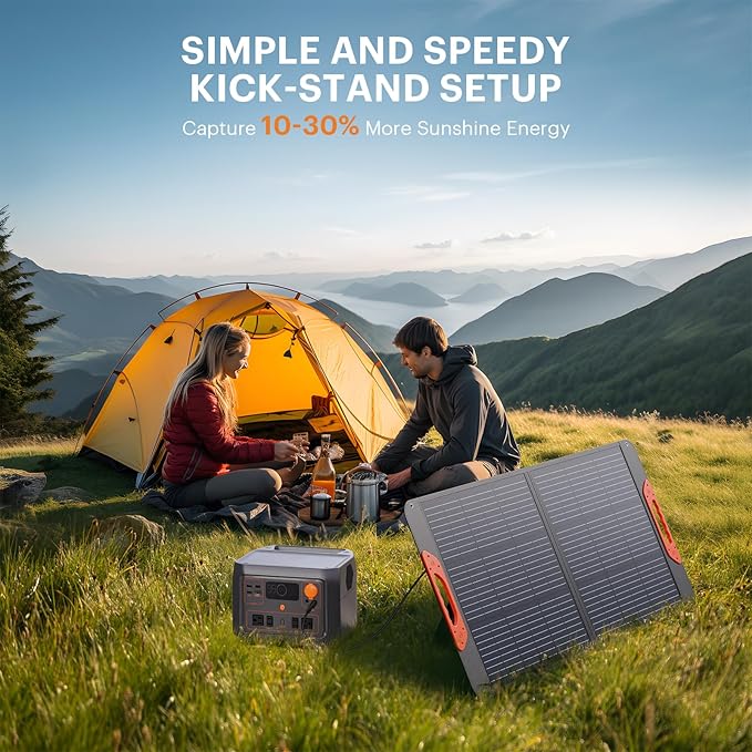 100W Portable Solar Panel,RV Essentials, 20V ETFE Foldable Solar Charger for Power Station,QC3.0 USB-A &Type-C Output,23.5% High Efficiency IP67 Waterproof for Camping RV Hurricane