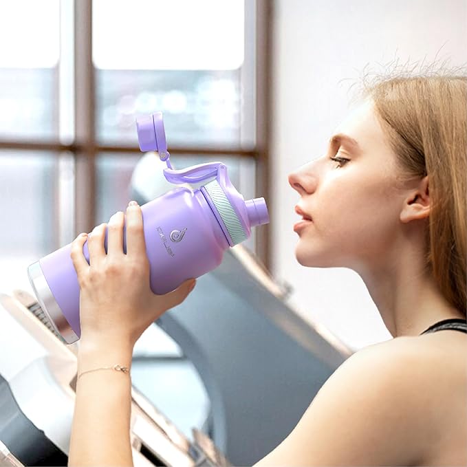 IDEUS Insulated Stainless Steel Water Bottle with 2 Leak-Proof Lids, Thermal Water Flask for Hiking Biking, 32oz, Violet