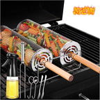 Rolling Grilling Baskets for Outdoor Grill Bbq Net Tube Stainless Steel Large Round Mesh Barbecue Accessories Wire Cylinder Cage Picnic Essentials Cooking Camping Basket for Veggies Vegetable Fish
