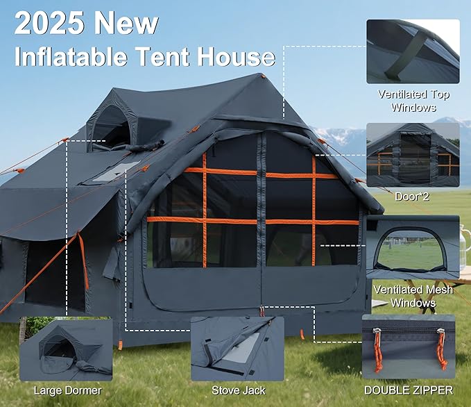 SHANQUAN Inflatable Tent with Pump,4-6 Person Instant Glamping Camping Tents House, Easy Setup Blow Up Family Tents for 4 Seasons Waterproof Inflatable Tent for Camping with Mesh Windows.