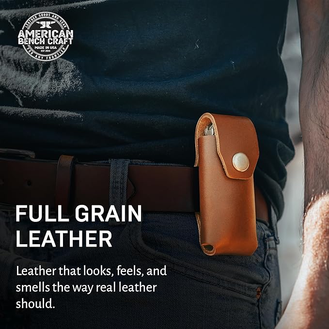 Leather Multitool Sheath Compatible with Leatherman Wave & Wave+ | Ultra Durable Full Grain Leather Tool Holder, Multi Tool Holster, Solid Brass Rivets - Belt Accessories for Men - Tan