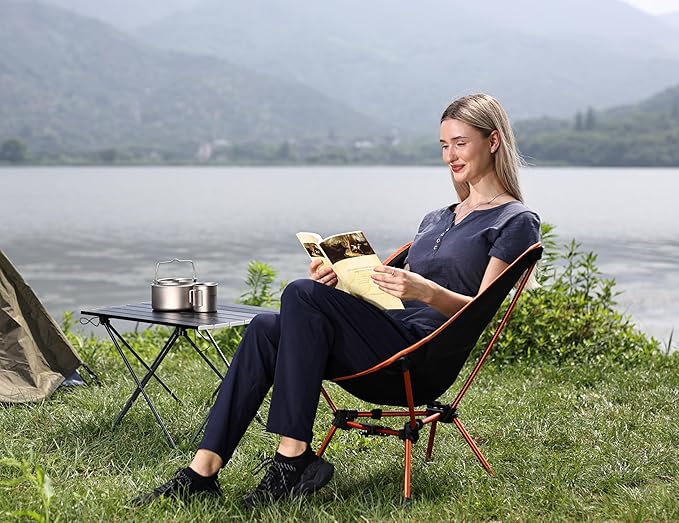 MARCHWAY Lightweight Folding Camping Chair with Spring Lock, Stable Compact Portable for Outdoor Camp, Travel, Beach, Picnic, Festival, Hiking, Backpacking (Lowback Orange)