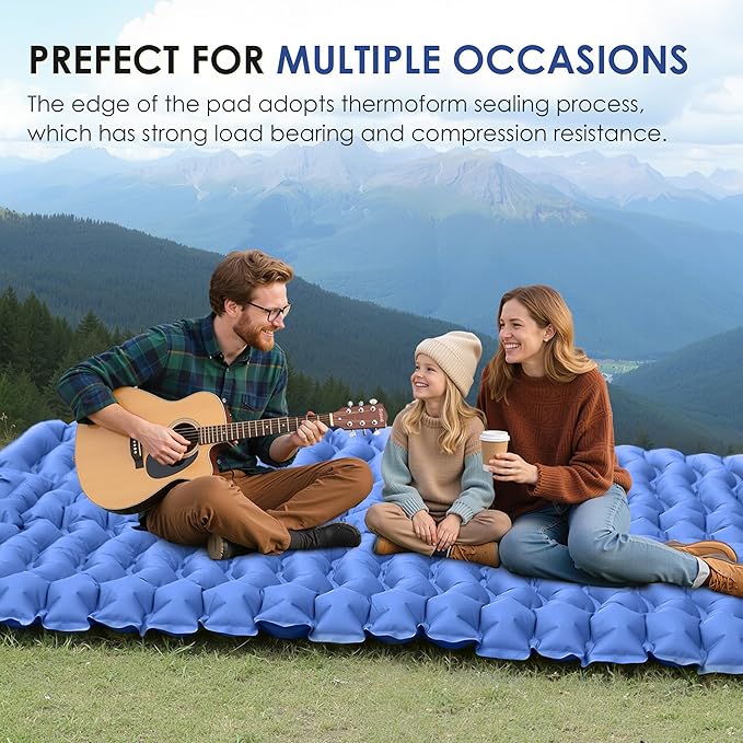 GIGART Double Sleeping Pad for Camping, Portable 4" Extra-Thick Camping Cots for Adults with Pillows & Built-in Foot Pump, Ultralight Camping Mattress for Tent Hiking Essentials Gear (Blue, Double)