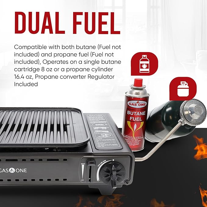 GasOne Propane or Butane Grill Stove GS-2400P Dual Fuel Portable Camping Grill Gas Stove with Carrying Case