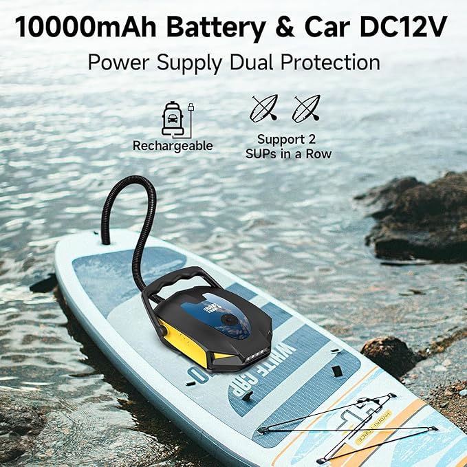 50PSI Paddle Board Pump Electric Portable, 10000mAh Sup Pump with Auto-Off,9 Modes Paddleboard Pump for Stand Up Paddle Board/Car/Kayak/Motorcycle/Bicycle (Rechargeable)
