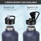 HASLE OUTFITTERS Half Gallon Insulated Water Bottles 64 oz, Stainless Steel Metal Water Jug with 2 Lids Keep Cold 48h/Hot 24h, Leak Proof & BPA-Free Water Flask Jug(Navy,1)