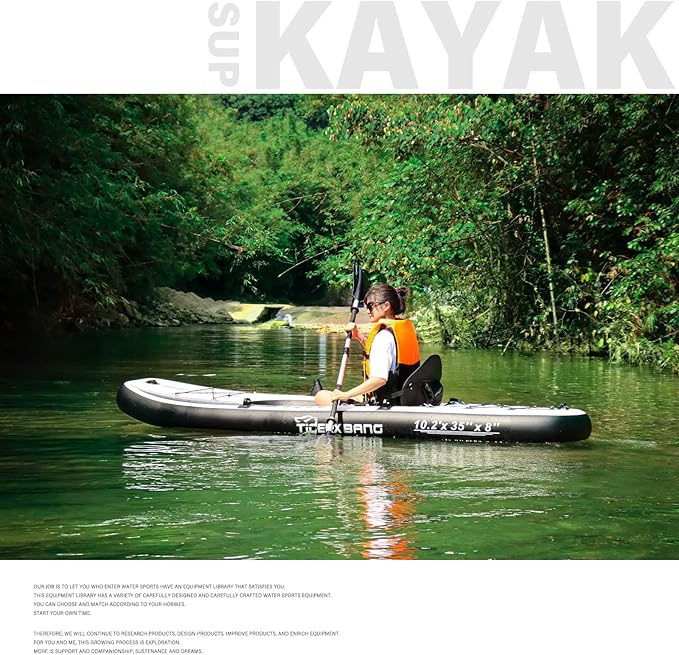 10.2'x35''x8'' Inflatable Kayak with Detachable Seat, SUP-Kayak Set Includes Hand Pump/Aluminum Oar/Backpack, Boat for Adults/Kids | for Fishing, Touring