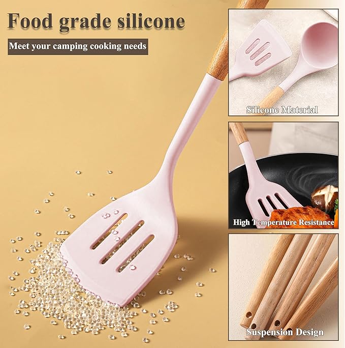 Camping Accessories Kitchen Cooking Utensils Set - Portable Outdoor Camp Cookware Set, Silicone Camper Essentials Gear Must Have Supplies for Travel RV BBQ Grill Picnic Hiking