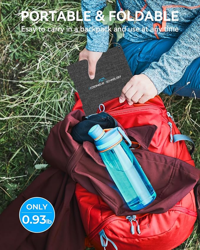 Ecosonique 15W Small Solar Charger Panels with USB C USB A Fast Charging Foldable Emergency Power Panels for Camping Backpacking Compatible with Cell Phone, iPhone, Samsung Galaxy, Google Pixel, LG