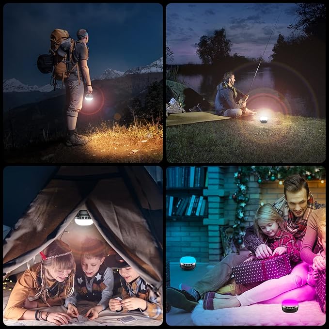 LED Camping Lantern Rechargeable 1400LM, Up to 420H Running Time Camping Tent RGB Light, 10400mAh Emergency Hanging Light for Hurricane, Power Outages, Home, Hiking