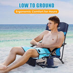 Lamberia Folding Beach Chair for Adults, Portable Low Beach Chairs with 300lbs Capacity, Lightweight Fodable Camping Chair for Travel, Picnic, Concert & Outdoor Activities, Navy Blue
