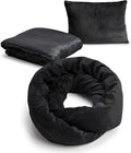 NAPRO 3‑in‑1 Travel Blanket Pillow Scarf – Convertible 50×80″ Blanket, 12×16″ Pillow, 80″ Infinity Neck Pillow – Lightweight, Plush – Black