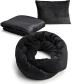 NAPRO 3‑in‑1 Travel Blanket Pillow Scarf – Convertible 50×80″ Blanket, 12×16″ Pillow, 80″ Infinity Neck Pillow – Lightweight, Plush – Black