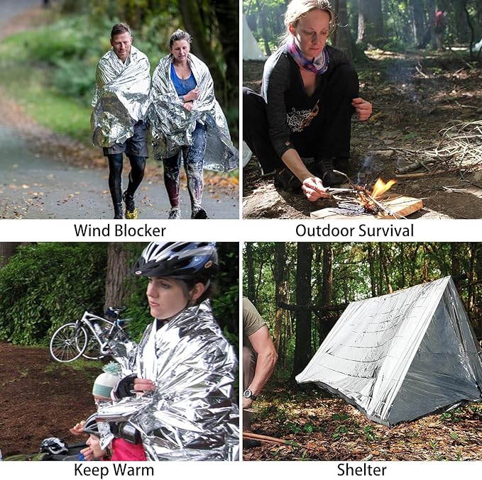 SearQing Emergency Mylar Thermal Blankets Space Blanket(50 Pack)-Camping Blanket Designed for Outdoors, Hiking, Survival, Marathons, Retain Body Heat(Silver Color)