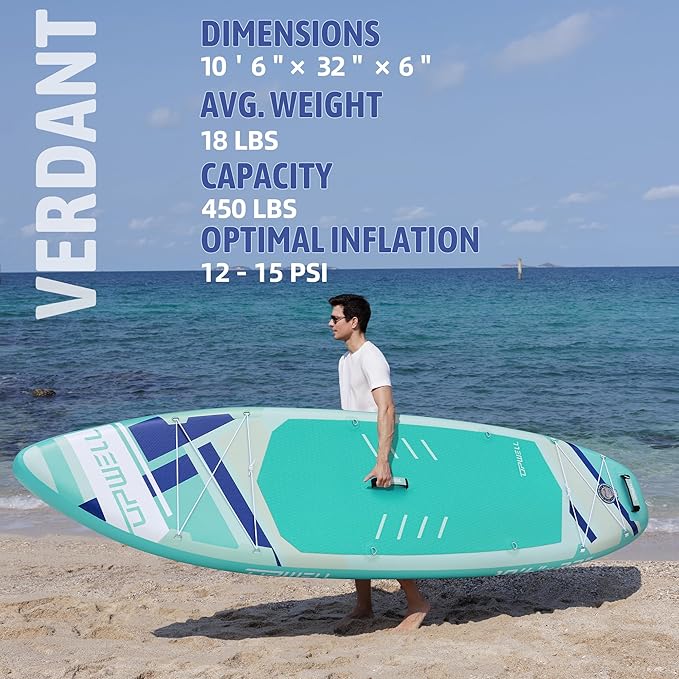 UPWELL 10'6"/11'/11'6" Inflatable Paddle Board, Stand Up Paddlboard for Youth & Adults, Stable Design, Premium SUP Accessories, Backpack, Leash, Hand Pump, Fins