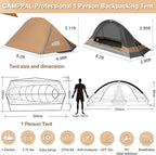 1 Person Tent for Camping Hiking Mountain Hunting Backpacking Tents 4 Season Resistance to Windproof Rainproof and Waterproof