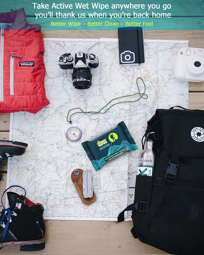 Combat Wipes ACTIVE Outdoor Wet Wipes - Extra Thick Camping Gear, Biodegradable, Body & Hand Cleansing/Refreshing Cloths for Backpacking & Gym w/Natural Aloe & Vitamin E(4 packs, 25 wipes each)