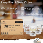 MOUNTAIN ESSENTIALS Freeze-Dried Meat Variety Kit – 3 Chicken Dices, 3 Beef Dices, 3 Ground Beef, 2 Shredded Pork & 1 Pork Sausage Crumble | 10 Servings per Pouch | Shelf-Stable Daily Meals, Camping & Emergency Food | Made in USA