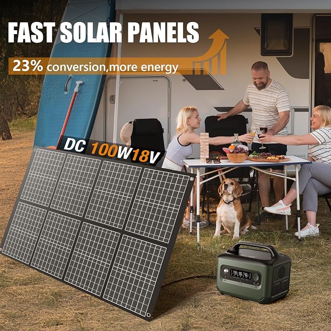 100 Watt Portable Solar Panels,100w Foldable Solar Panel for Power Station Camping Hiking Off-Grid Living, Monocrystalline Folding Panels Solar with 5V USB 18V DC Output