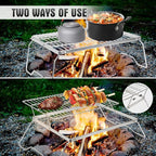 ZORMY 17" Large Folding Campfire Grill, 304 Stainless Steel Firepit Grill Grate, Heavy Duty Portable Camping Grill with Carrying Bag, Gas BBQ Grill Grate for Backpacking, Hiking, Picnics (Double)