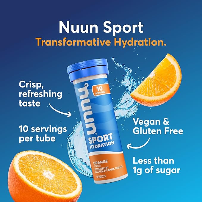 Nuun Sport Electrolyte Tablets with Magnesium, Calcium, Potassium, Chloride & Sodium, Gluten Free & Vegan, Orange, 8 Pack (80 Servings Total)