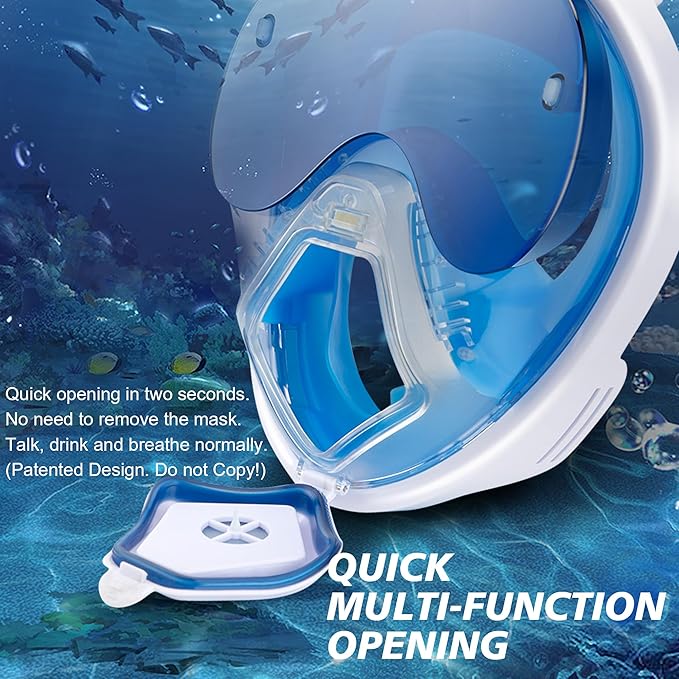 Devilfish Full Face Snorkel Mask Adults, Dry Top System Snorkeling Set with Foldable Sunglasses, 180 Degree Panoramic View Snorkel Gear, Scuba Diving Masks Anti-Leak & Anti-Fog