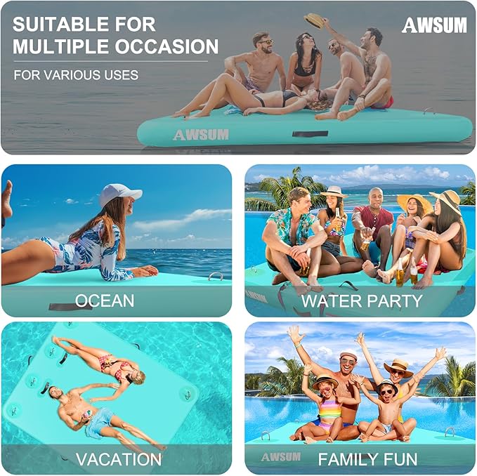AWSUM Inflatable Floating Dock Air Dock Platform Floating Island Raft with None-Slip Surface for Pool Beach Ocean