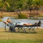 FUNDANGO Camping Cot for Adults, Padded Camp Cots for Sleeping Portable Camping Bed for Outdoor Travel Folding Cot Heavy Duty with Carry Bag, Gray