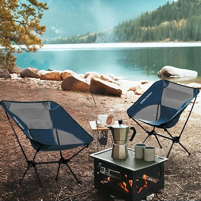 CAMEL CROWN Portable Camping Chair Lightweight Compact Folding Chair Mesh for Outdoor Camp Travel Beach Picnic Festival Hiking Backpacking Navy Blue