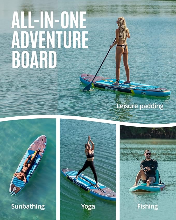 ZLX 11'6" Extra Wide Inflatable Stand Up Paddle Board SUP, Stable Non-Slip Deck Pad, Unique Fin System and Premium iSUP Accessories - Portable Backpack & Upgraded Pump for Adults, All Skill Levels