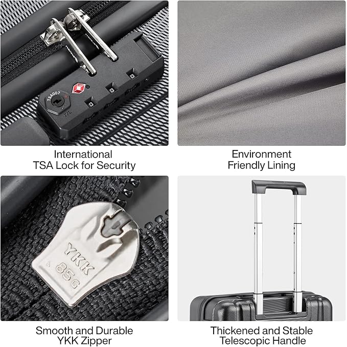 Hanke 29 Inch Luggage Suitcases With Spinner Wheels Lightweight PC hardside Rolling Suitcase With Travel Lock, Checked-Large 29-Inch(Jet Black)