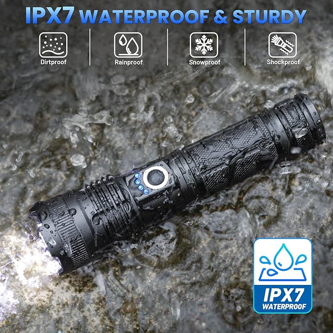 Rechargeable LED Flashlights High Lumens, 99,000 Lumens Super Bright Flashlight, Adjustable Handheld Flashlight with 5 Modes, Brightest Waterproof Flash Light for Home Camping(2 Packs)