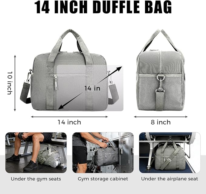 Uarition 14 inch Small Gym Bag for Men & Women, Mini Duffle Bag for Travel Sports, Lightweight Carry On Duffel Bag, Grey