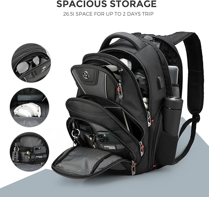 Swissdigital Design Men's Laptop Backpack for Man，Large Capacity Business Travel Backpack Black/Grey | J14-02