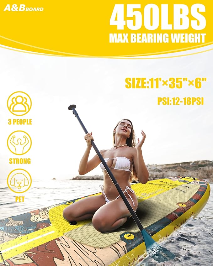 ABBOARD Inflatable Stand Up Paddle Boards - Extra Wide Fishing Paddleboard,Cool Design,Ultra Stable Standup SUP,5 Handles,15 D-Rings, Camera Mount,10L Dry Bag,100L Backpack, Youth/Adults