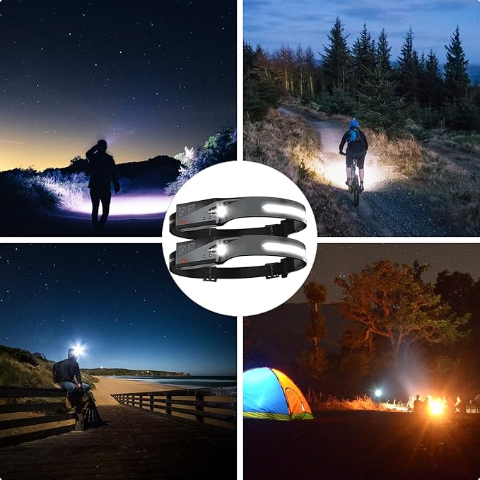 Rechargeable Headlamp 6 PCS, 230°Beam Headlamp for Adults, 6 Mode Camping & Spotlight, Motion Sensor, Lightweight Headlights Flashlight
